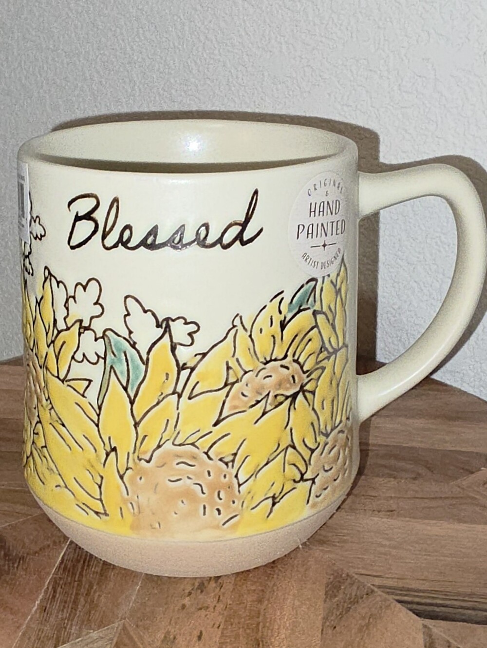 Spectrum Designz, 'Blessed' Yellow Sunflower Ceramic Mug - Hand Painted